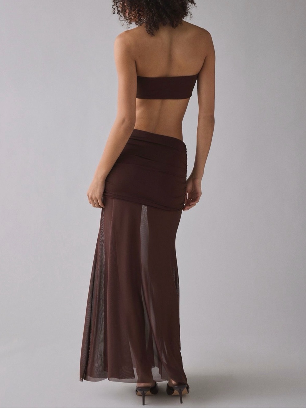 Urban Outfitters Brown Sheer Illusion Skirt 2-Piece Set - Picture 3 of 3
